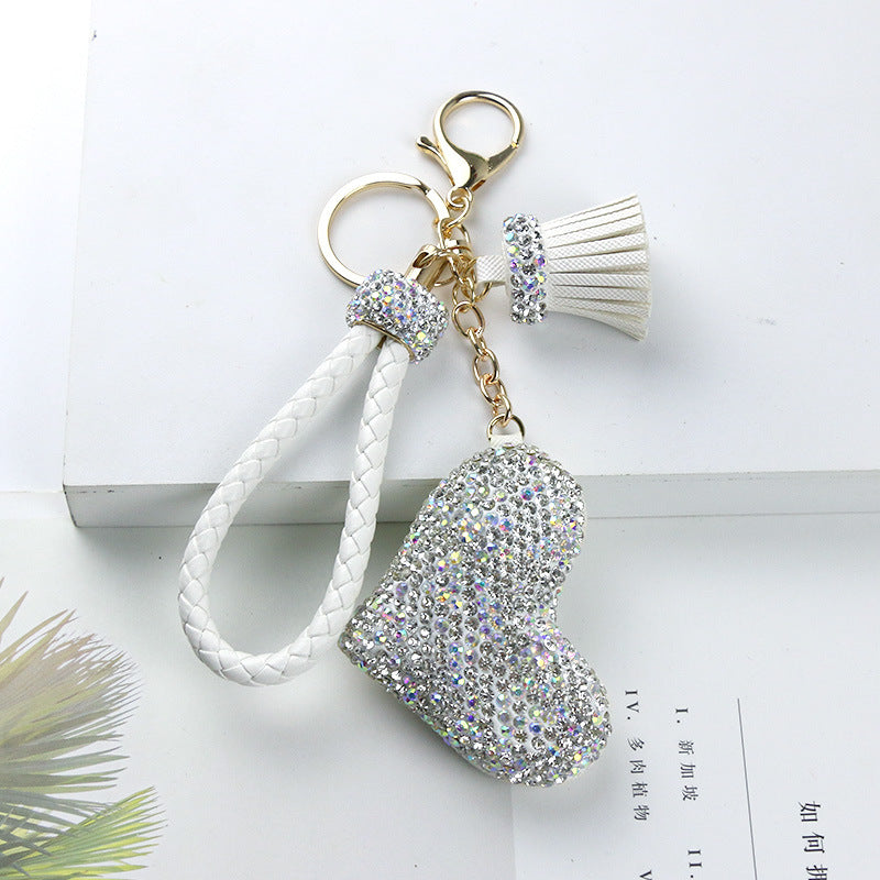 Wholesale Diamond Studded Peach Heart Tassel Leather Keychain